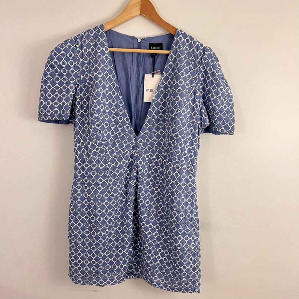 Bardot Krysti Mini Dress Blue White Short Sleeve Size Us 12 NEW - Picture 13 of 13